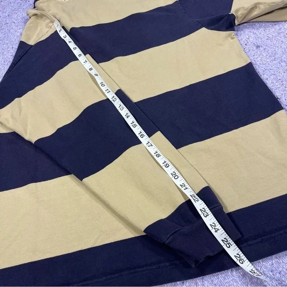 Land's End Navy Tan Striped Rugby Shirt Size Large - Picture 11 of 11